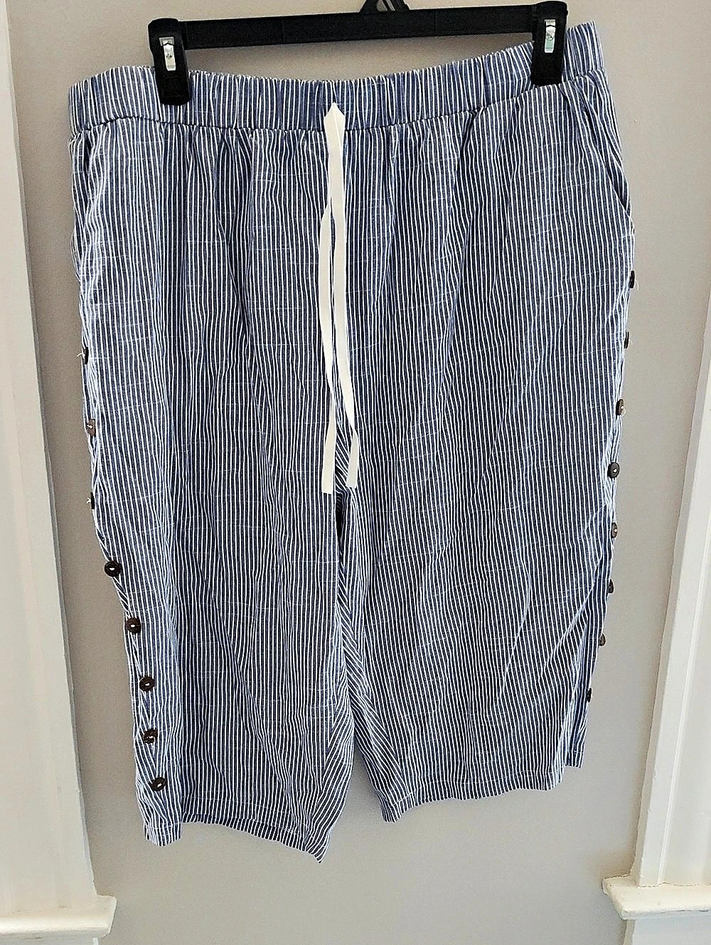 Blue & White Striped Wide Leg Pants